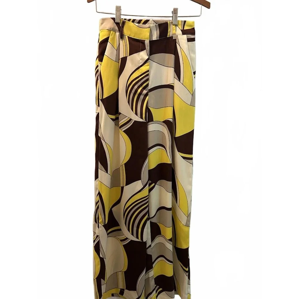 House of harlow Geometric Wide Leg Trousers Yellow Brown High‎ Rise  Pants